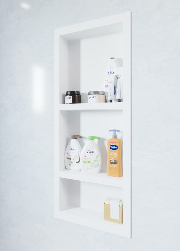 AKW Recessed Shower Niche – 2 Shelf, 3 Shelf or Full Height, White or Black
