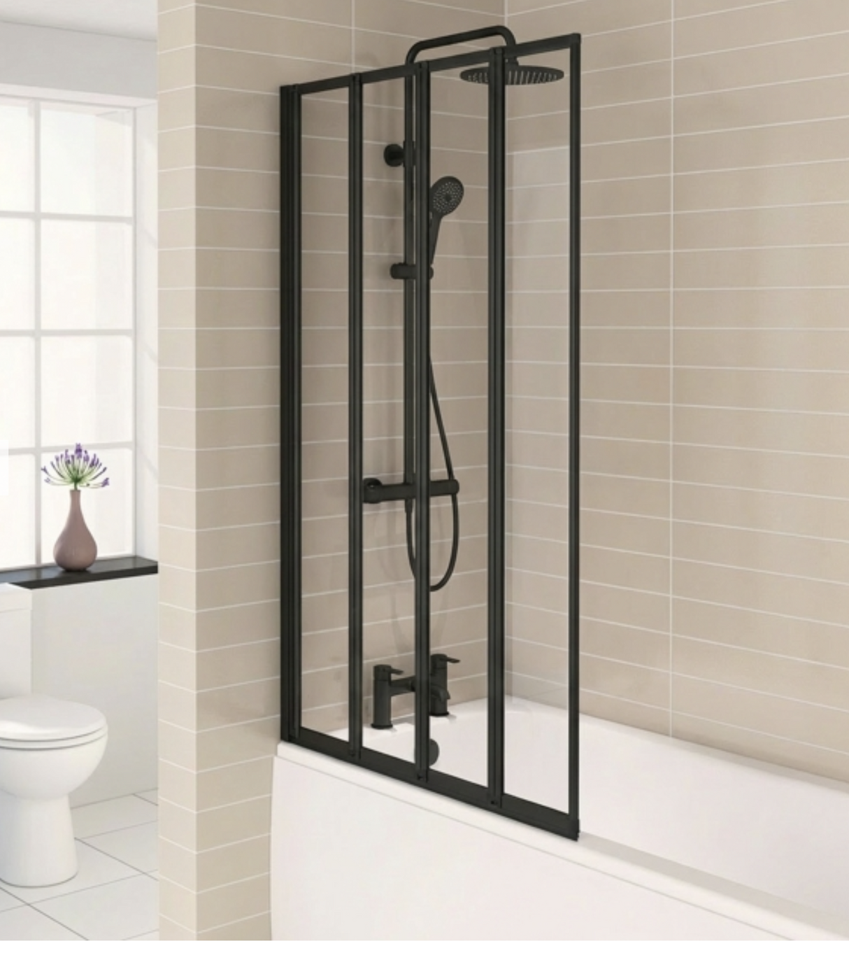 Aqualux 4 Fold Bath Screen- Black (AQ4FBLK)