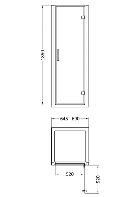 Hudson Reed Pacific Hinged Shower Door - Square T Shape Handle – 700mm, 800mm & 900mm, photo 3