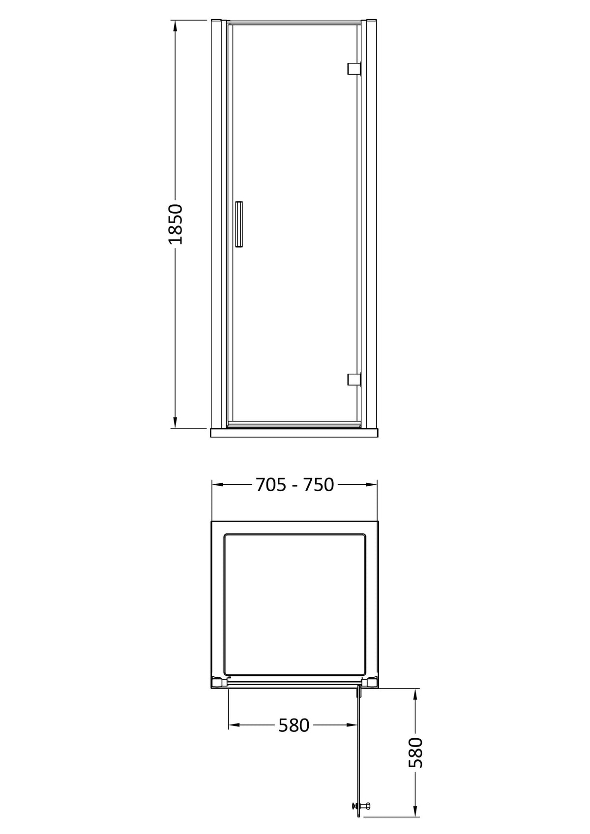 760mm Hudson Reed Pacific Hinged Shower Door – Chrome, photo 3