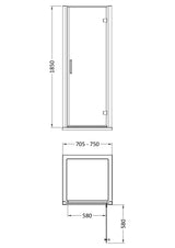 760mm Hudson Reed Pacific Hinged Shower Door – Chrome, photo 3
