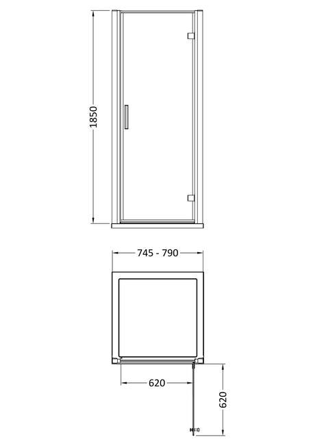 Hudson Reed Pacific Hinged Shower Door - Square T Shape Handle – 700mm, 800mm & 900mm, photo 4