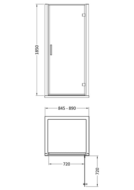 Hudson Reed Pacific Hinged Shower Door - Square T Shape Handle – 700mm, 800mm & 900mm, photo 5