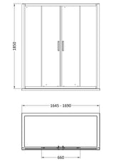 Hudson Reed Pacific Double Sliding Shower Door - Square T Shape Handle – 1400mm & 1700mm, photo 4