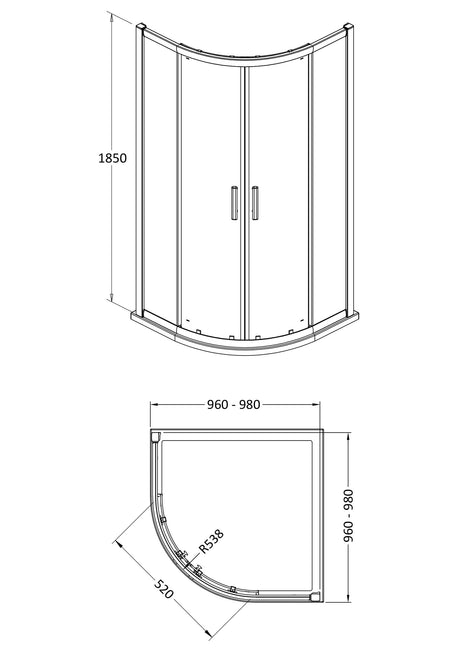 Hudson Reed Pacific Quadrant Shower Enclosure - Square T Shape Handle – 800mm, 900mm & 1000mm, photo 5