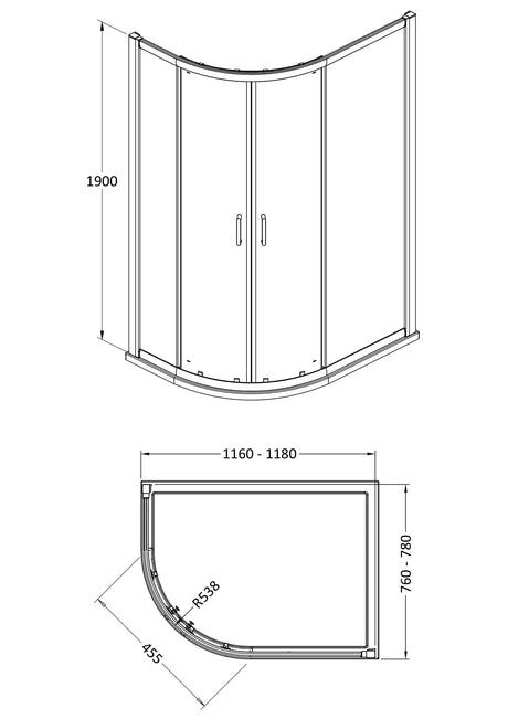 Nuie Lucie 1200mm Offset Quadrant Shower Enclosure – Chrome, Brushed Brass or Matt Black, photo 5