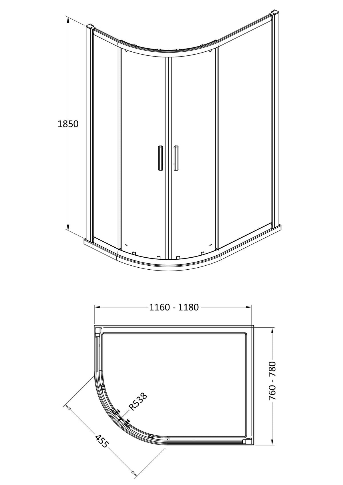 Hudson Reed Pacific Offset Quadrant Shower Enclosure - Square T Shape Handle – 800mm & 900mm, photo 3