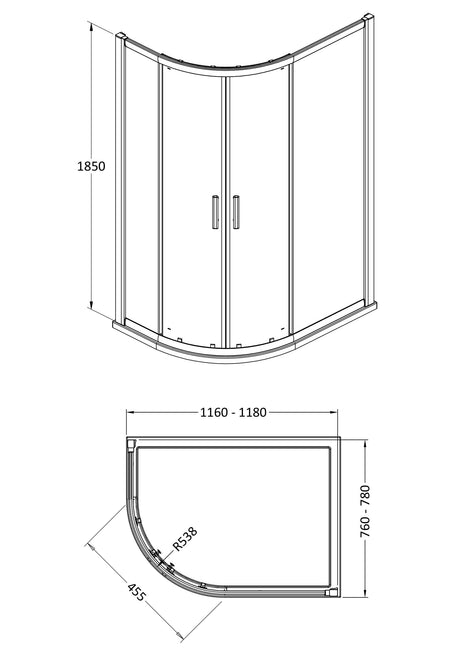 Hudson Reed Pacific Offset Quadrant Shower Enclosure - Square T Shape Handle – 800mm & 900mm, photo 3
