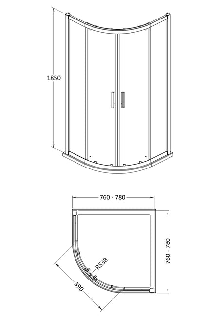 Hudson Reed Pacific Quadrant Shower Enclosure - Square T Shape Handle – 800mm, 900mm & 1000mm, photo 3