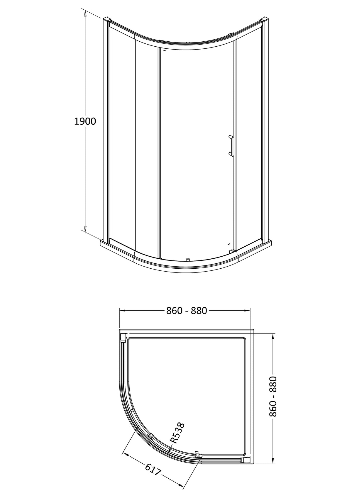 Nuie 900mm Lucie Single Entry Curved Shower Enclosure – Chrome, Brushed Brass or Matt Black, photo 5