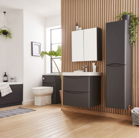 Kartell K-VIT Arc 600mm Wall Mounted 2 Drawer Unit With Ceramic Basin- Matt Graphite (ARC600WM-G FUR149ME)