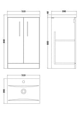 Nuie Arno 2 Door Floor Standing Vanity Unit With Basin – 500mm, 600mm & 800mm, photo 14