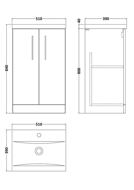 Nuie Arno 2 Door Floor Standing Vanity Unit With Basin – 500mm, 600mm & 800mm, photo 14