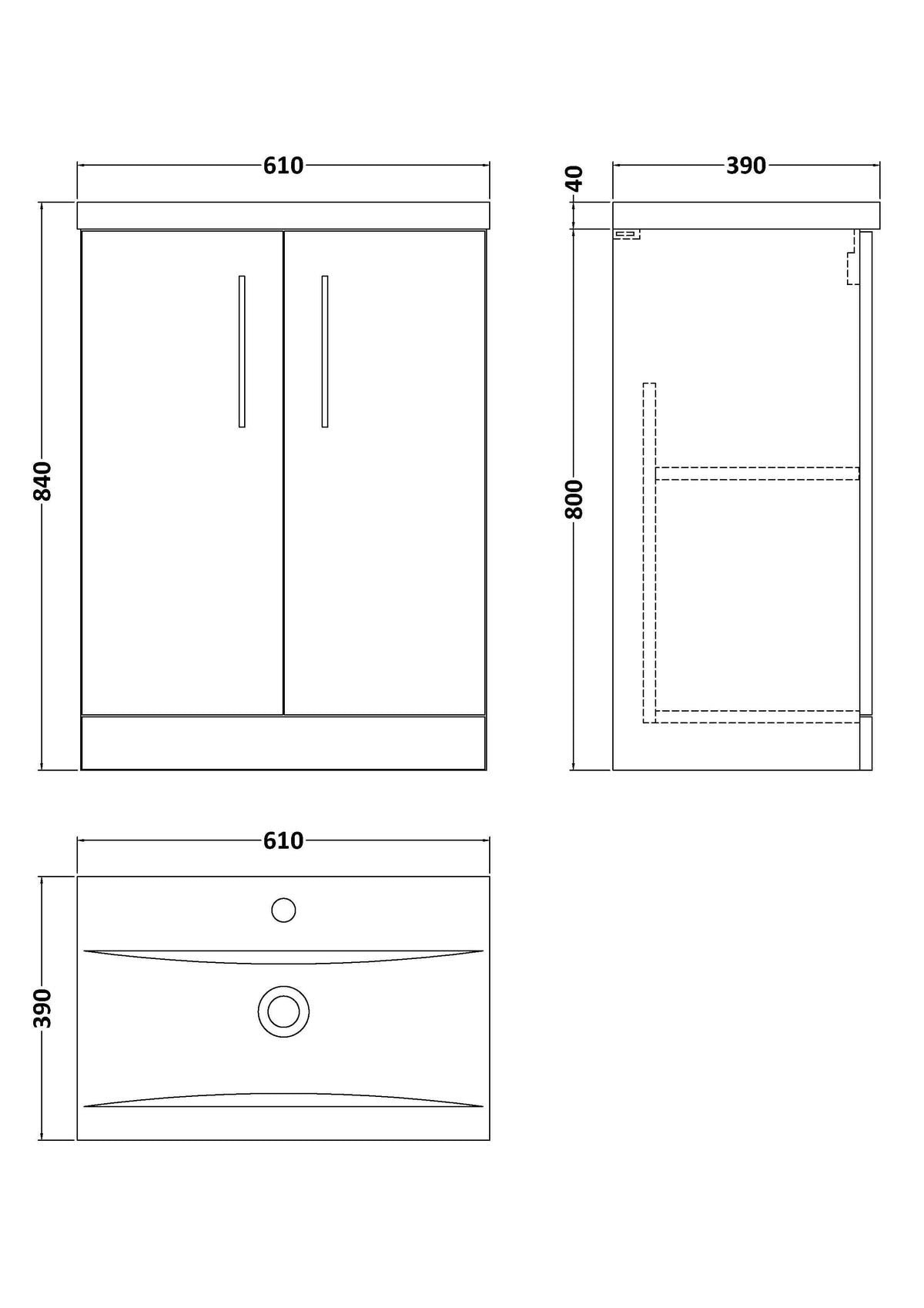 Nuie Arno 2 Door Floor Standing Vanity Unit With Basin – 500mm, 600mm & 800mm, photo 15
