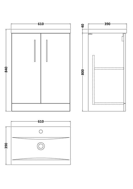 Nuie Arno 2 Door Floor Standing Vanity Unit With Basin – 500mm, 600mm & 800mm, photo 15