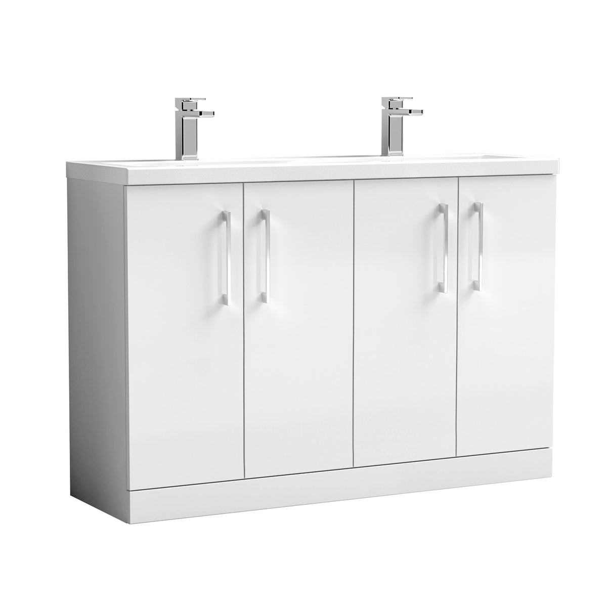 Nuie Arno 1200mm 4 Door Floor Standing Twin Vanity Unit With Basin, photo 2