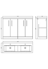 Nuie Arno 1200mm 4 Door Floor Standing Twin Vanity Unit With Basin, photo 12