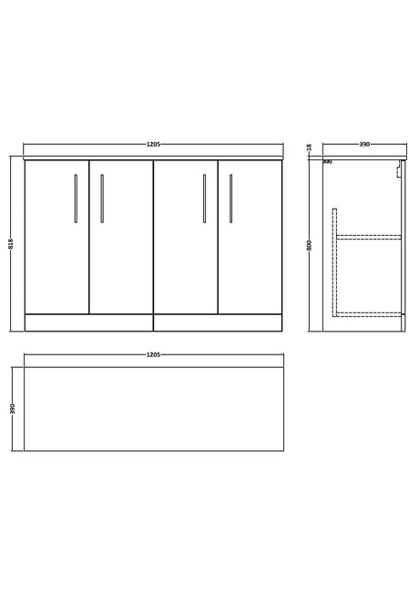 Nuie Arno 1200mm 4 Door Floor Standing Vanity Unit With Worktop, photo 11