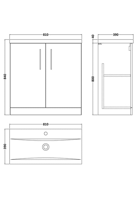 Nuie Arno 2 Door Floor Standing Vanity Unit With Basin – 500mm, 600mm & 800mm, photo 16