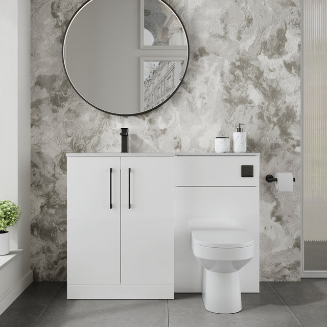 Nuie Arno 1100mm 2 Door Floor Standing Combination Vanity & WC Unit With L-Shaped Basin