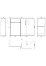 Nuie Arno 1100mm 2 Door Floor Standing Combination Vanity & WC Unit With L-Shaped Basin, photo 23