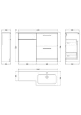Nuie Arno 1100mm 2 Drawer Floor Standing Combination Vanity & WC Unit With L-Shaped Basin, photo 21