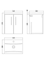 Nuie Arno 2 Door Wall Hung Vanity Unit With Basin – 500mm & 600mm, photo 14