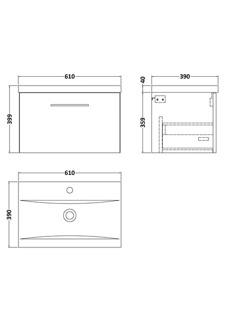 Nuie Arno 1 Drawer Wall Hung Vanity Unit With Basin – 600mm & 800mm, photo 14