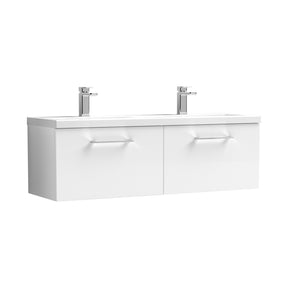 Nuie Arno 1200mm 2 Drawer Wall Hung Twin Vanity Unit With Basin, photo 2