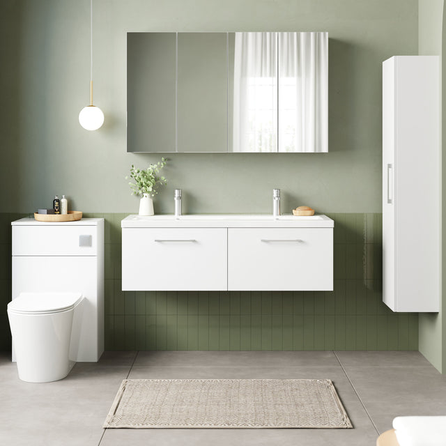 Nuie Arno 1200mm 2 Drawer Wall Hung Twin Vanity Unit With Basin