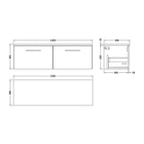 Nuie Arno 2 Drawer Wall Hung Vanity Unit With Worktop – 600mm, 800mm & 1200mm, photo 15