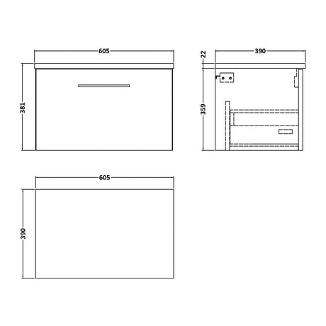 Nuie Arno 1 Drawer Wall Hung Vanity Unit With Worktop – 600mm & 800mm, photo 13