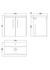 Nuie Arno 2 Door Wall Hung Vanity Unit With Basin – 500mm & 600mm, photo 15