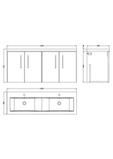 Nuie Arno 1200mm 4 Door Wall Hung Twin Vanity Unit With Basin, photo 12