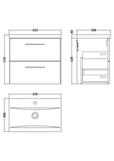 Nuie Arno 2 Drawer Wall Hung Vanity Unit With Basin – 600mm & 800mm, photo 14