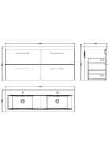 Nuie Arno 1200mm 4 Drawer Wall Hung Twin Vanity Unit With Basin, photo 12