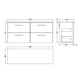 Nuie Arno 1200mm 4 Drawer Wall Hung Vanity Unit With Worktop, photo 13
