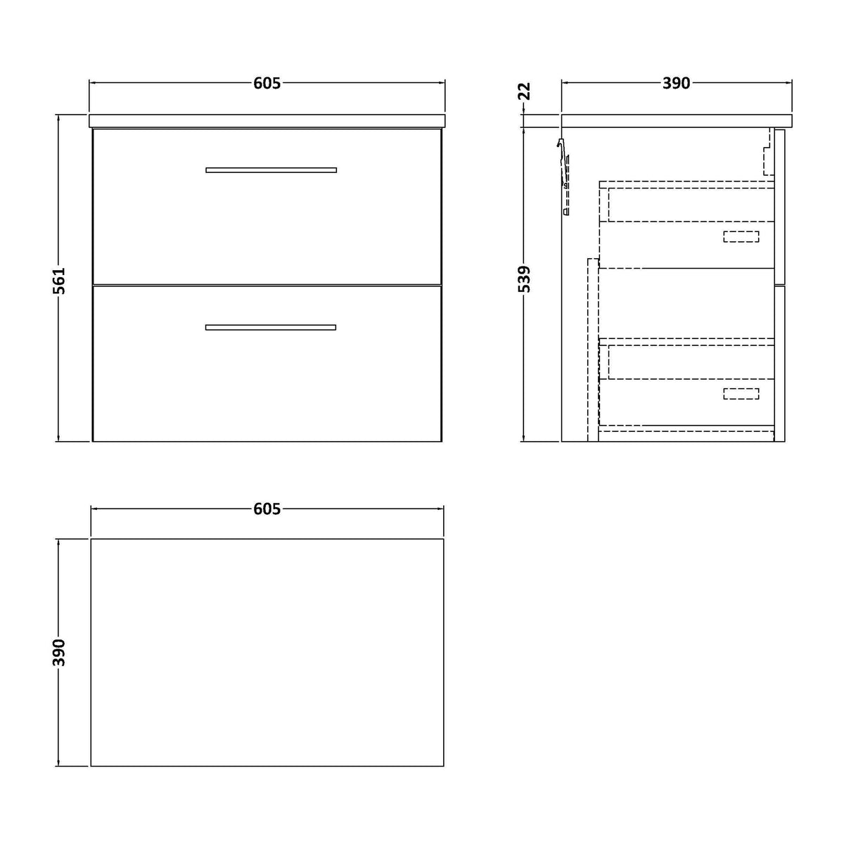 Nuie Arno 2 Drawer Wall Hung Vanity Unit With Worktop – 600mm, 800mm & 1200mm, photo 13