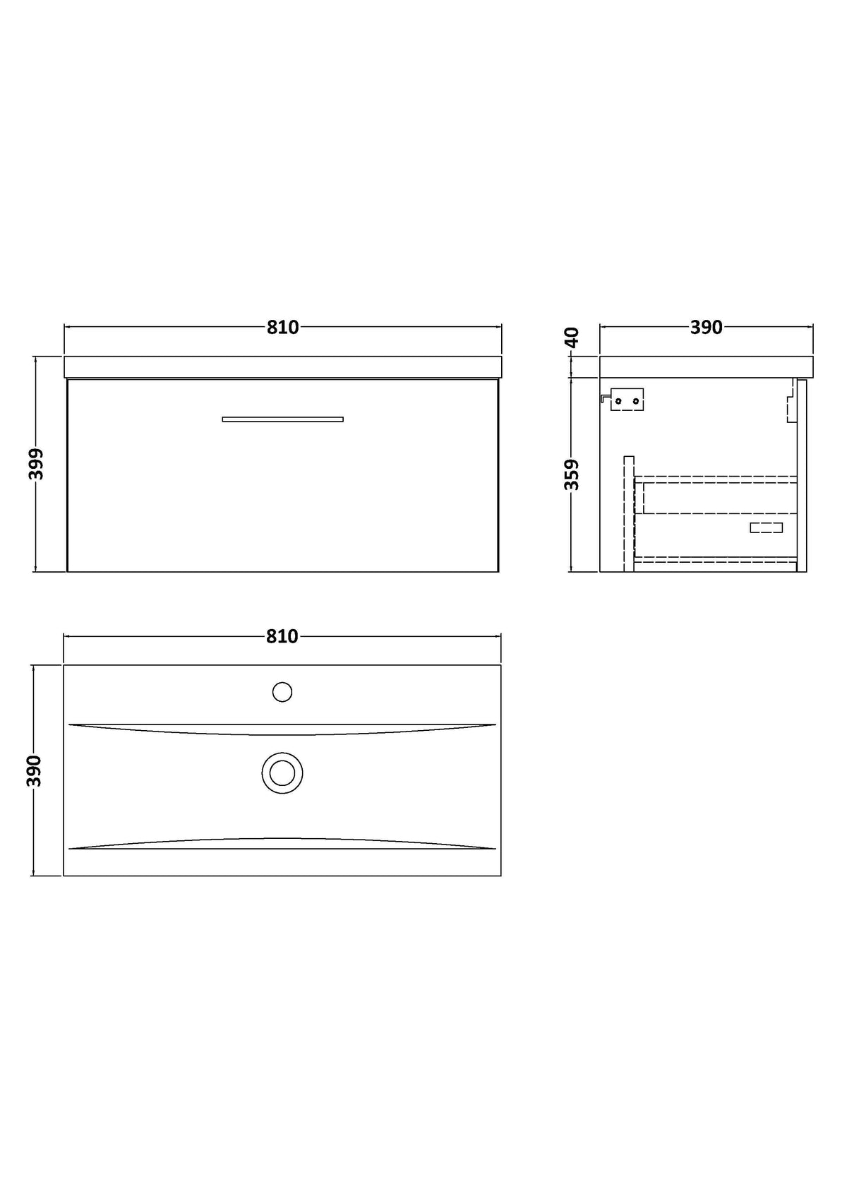 Nuie Arno 1 Drawer Wall Hung Vanity Unit With Basin – 600mm & 800mm, photo 15