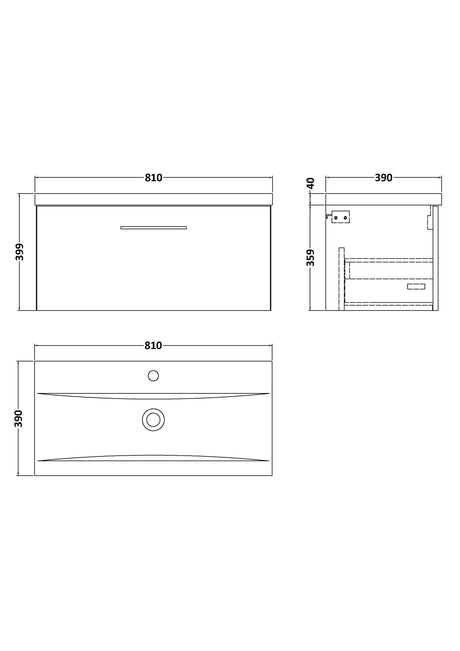 Nuie Arno 1 Drawer Wall Hung Vanity Unit With Basin – 600mm & 800mm, photo 15