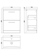 Nuie Arno 2 Drawer Floor Standing Vanity Unit With Basin – 600mm & 800mm, photo 14