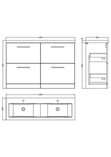 Nuie Arno 1200mm 4 Drawer Floor Standing Twin Vanity Unit With Basin, photo 12
