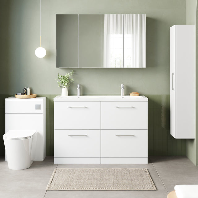 Nuie Arno 1200mm 4 Drawer Floor Standing Twin Vanity Unit With Basin