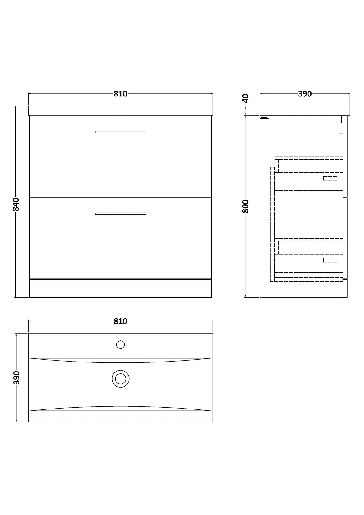 Nuie Arno 2 Drawer Floor Standing Vanity Unit With Basin – 600mm & 800mm, photo 15