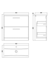 Nuie Arno 2 Drawer Floor Standing Vanity Unit With Basin – 600mm & 800mm, photo 15