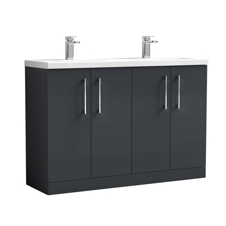Nuie Arno 1200mm 4 Door Floor Standing Twin Vanity Unit With Basin, photo 3