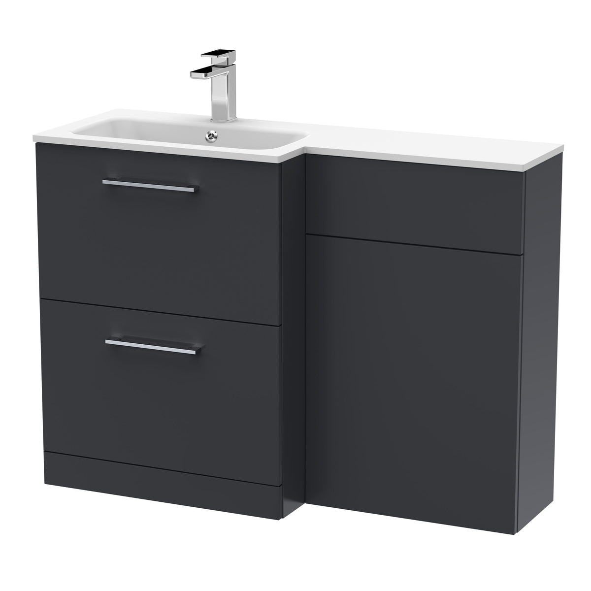 Nuie Arno 1100mm 2 Drawer Floor Standing Combination Vanity & WC Unit With L-Shaped Basin, photo 2