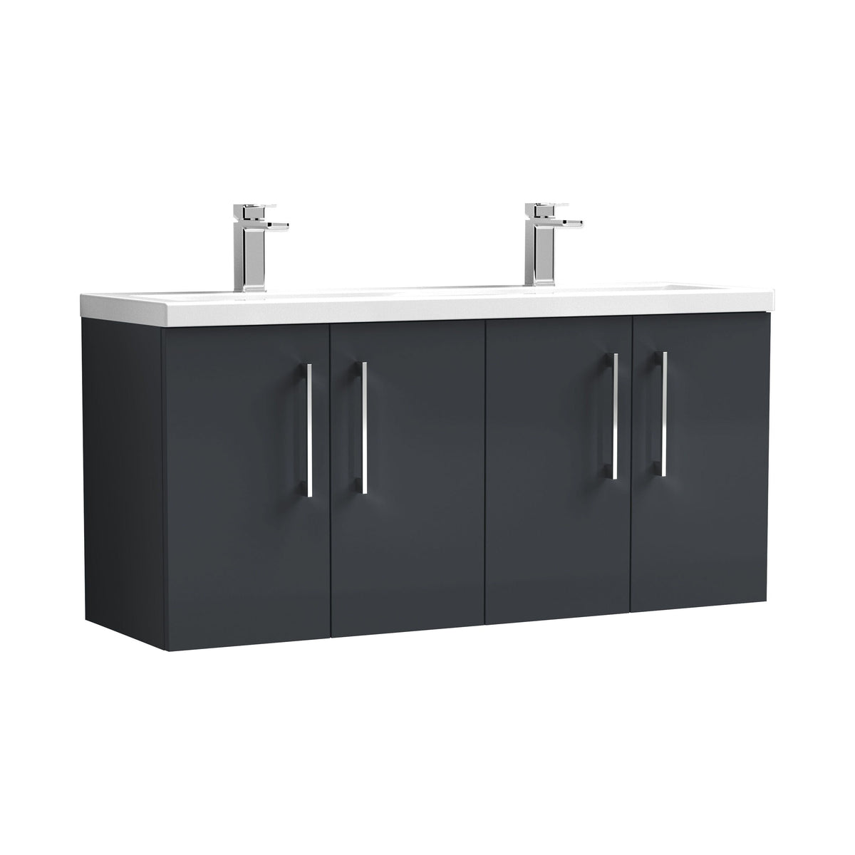 Nuie Arno 1200mm 4 Door Wall Hung Twin Vanity Unit With Basin, photo 3