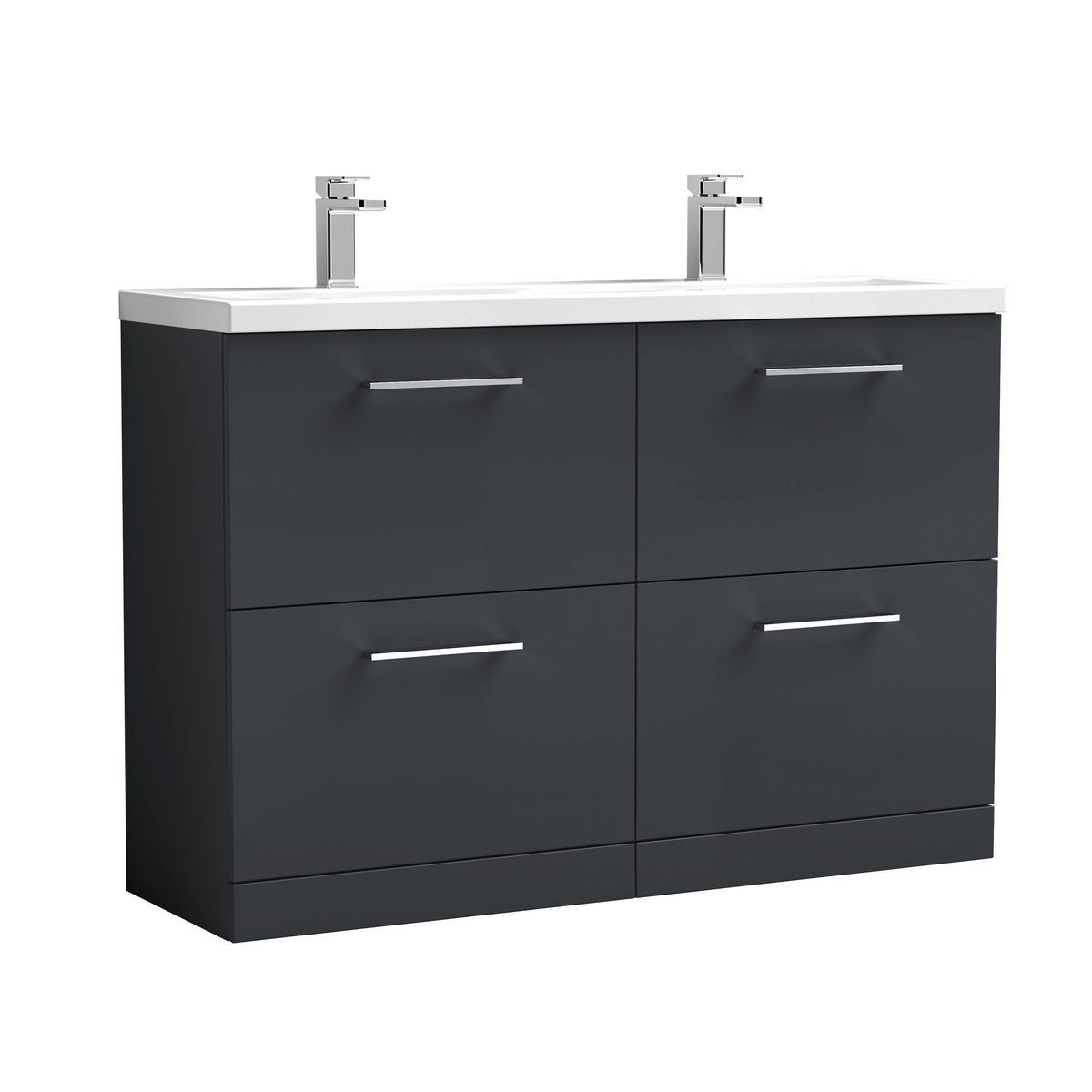 Nuie Arno 1200mm 4 Drawer Floor Standing Twin Vanity Unit With Basin, photo 3