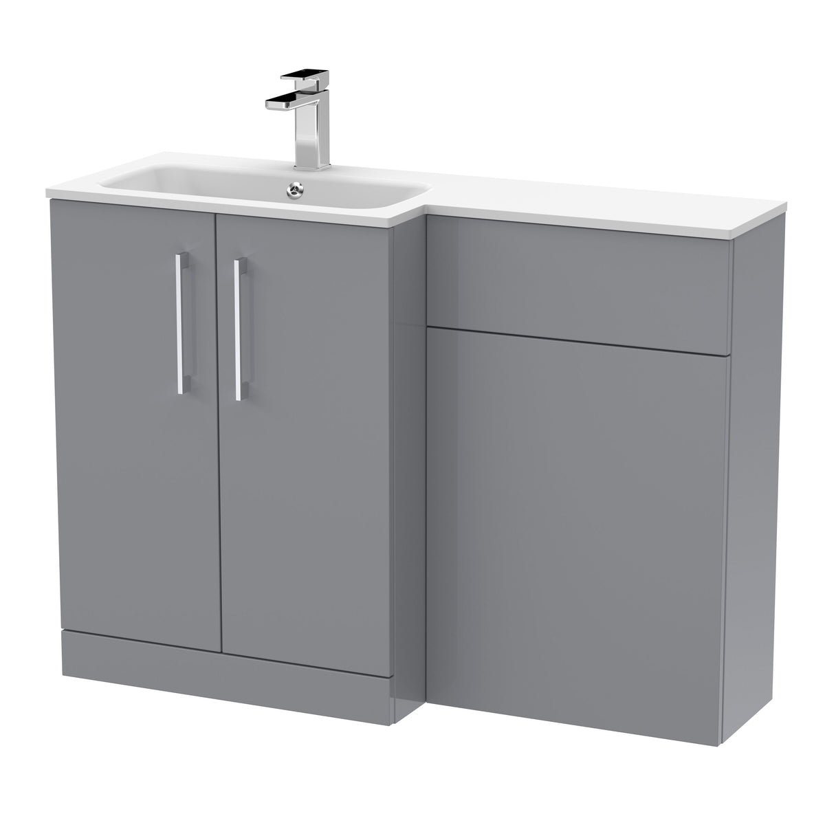 Nuie Arno 1100mm 2 Door Floor Standing Combination Vanity & WC Unit With L-Shaped Basin, photo 4